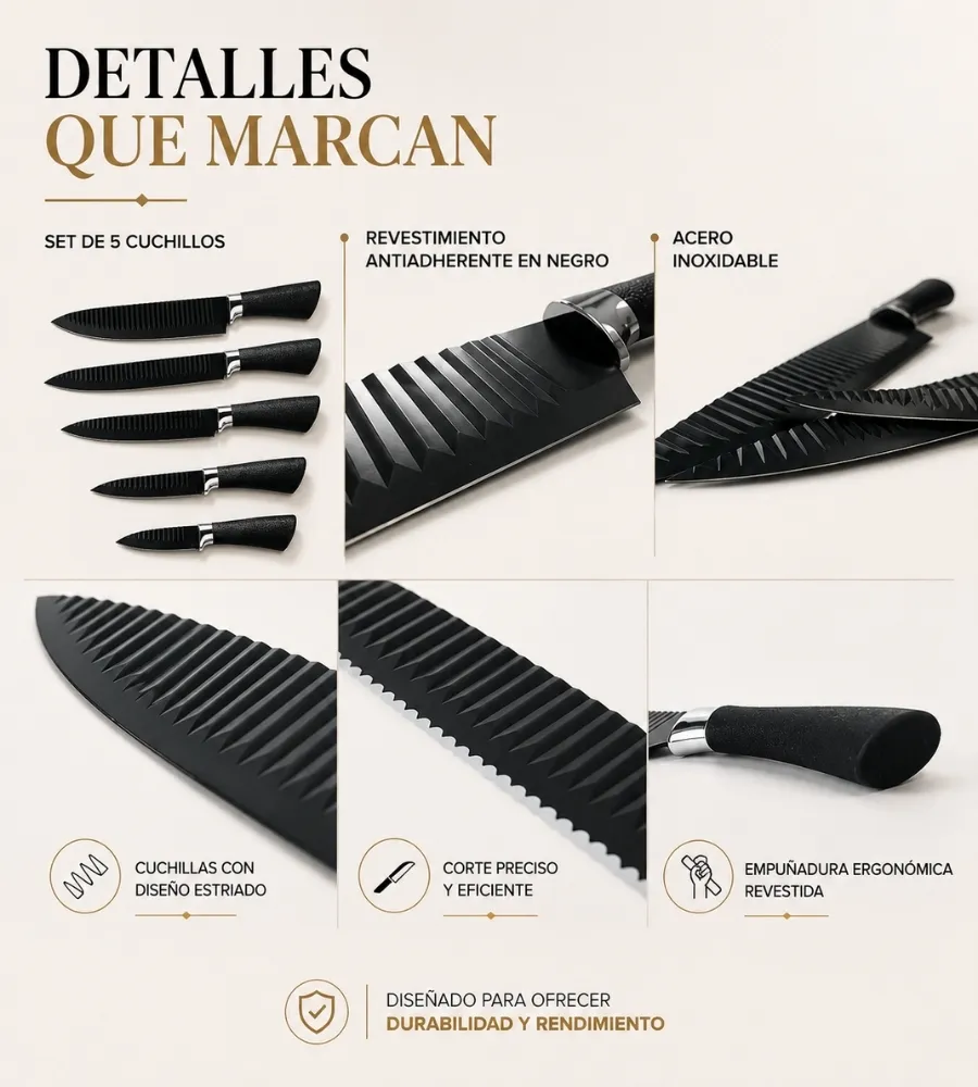 Set 5 Cuchillos Black — detalles de la hoja