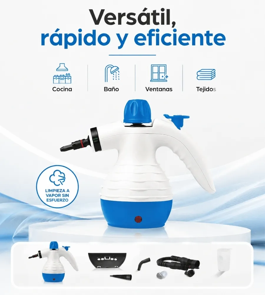 Limpiador a Vapor de Mano — versátil y eficiente