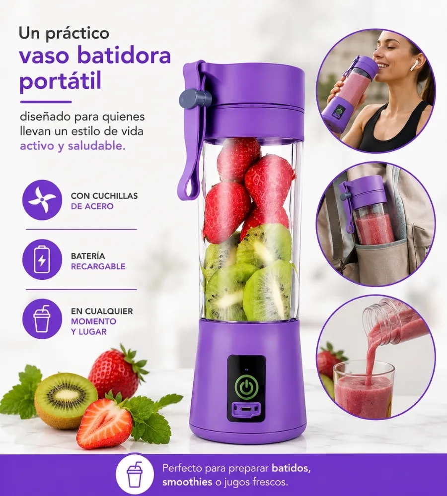 Vaso Batidora Portátil 380 ml — portabilidad y batería