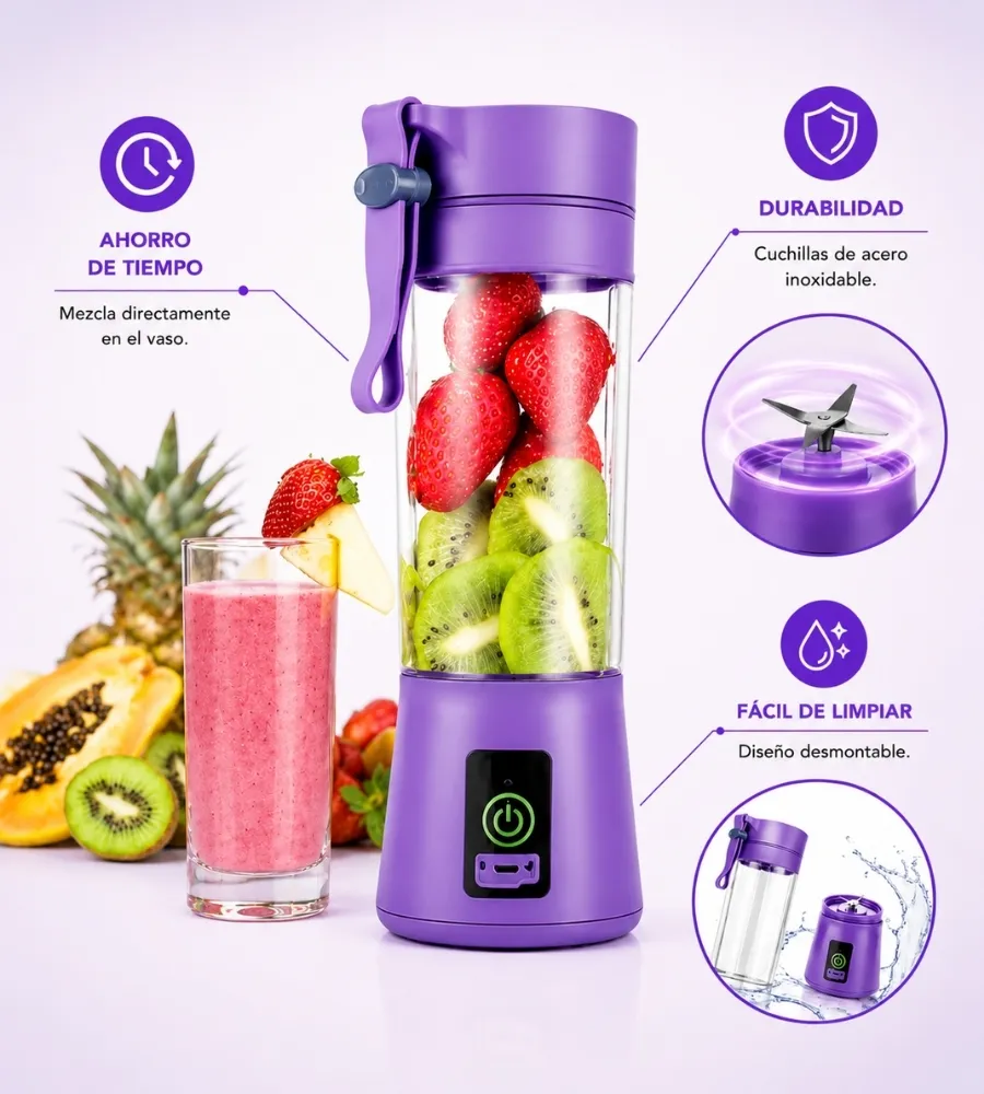 Vaso Batidora Portátil 380 ml — limpieza y durabilidad