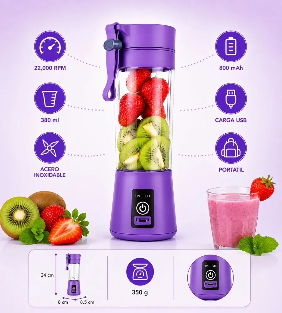 Vaso Batidora Portátil 380 ml — ficha técnica