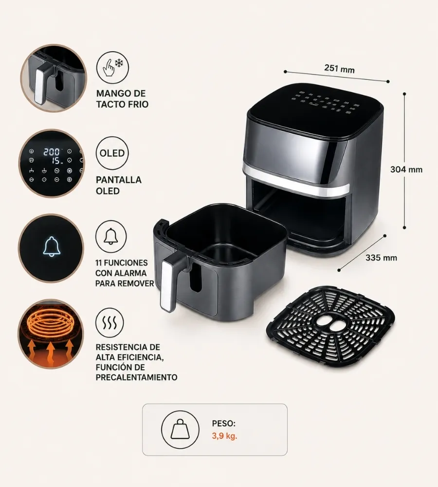 Bepro Chef VissionFry 7 Litros — pantalla OLED y mango de tacto frío