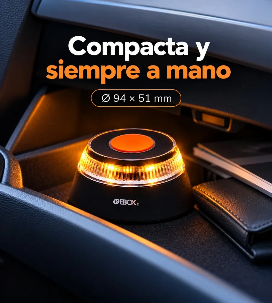BALIZA LUZ DE EMERGENCIA EBOX — Compacta y siempre a mano