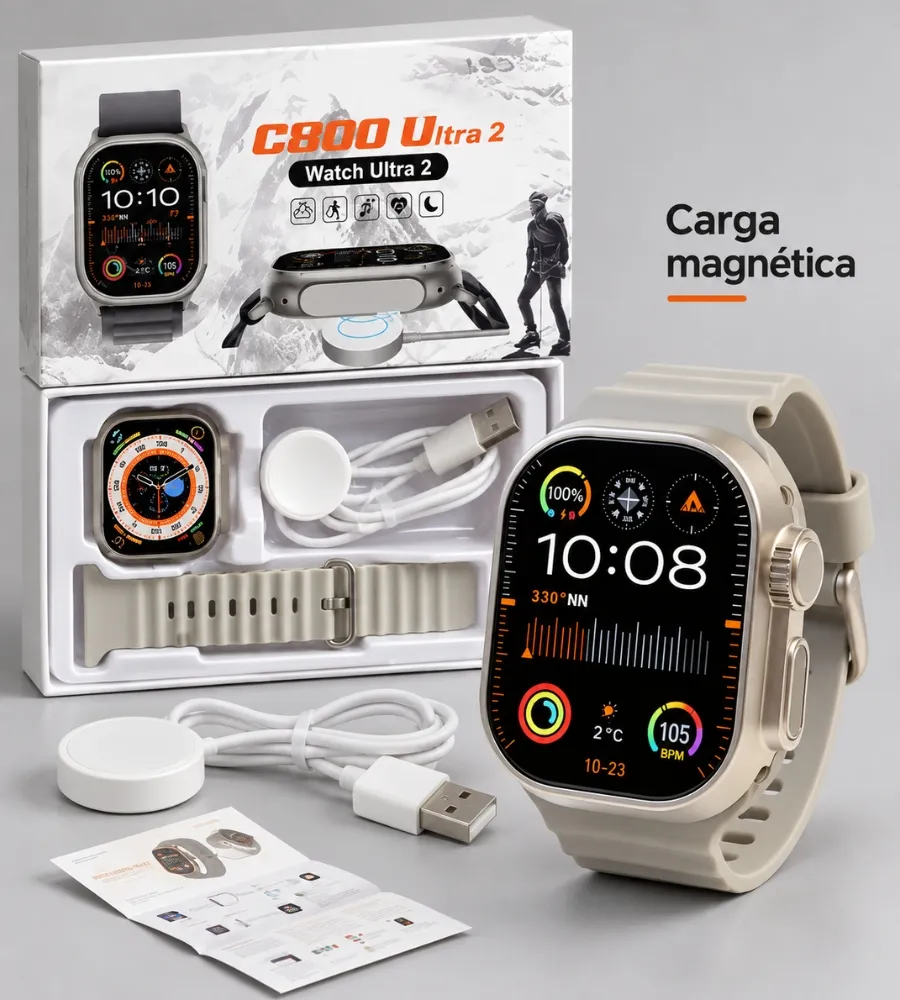 RELOJ SMARTWATCH ULTRA 2 — Se carga en cuanto lo apoyas