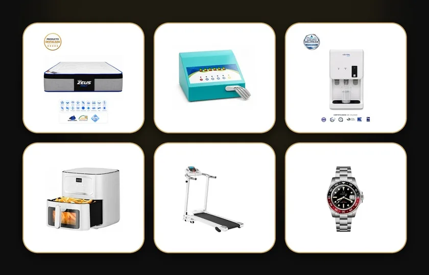Productos de las líneas Descanso, Belleza, Agua, Hogar, Fitness y Joyería